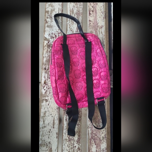 Betsey Johnson Head First Pink and Black Skull backpack purse. - Picture 2 of 4